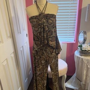 Brown Snake Print Jumpsuit